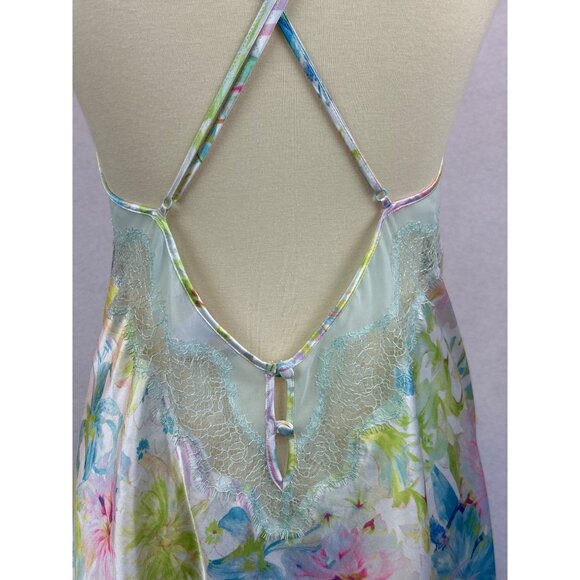 Victorias Secret Floral Lace Trim Satin Nightie Nightgown Lingerie L - Picture 7 of 11